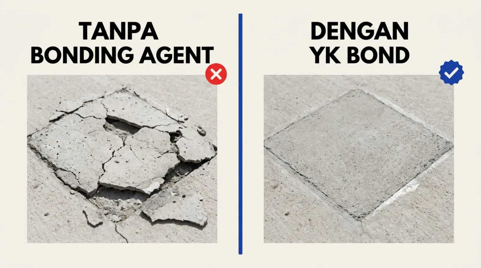 Perbandingan hasil dengan dan tanpa bonding agent YK Bond