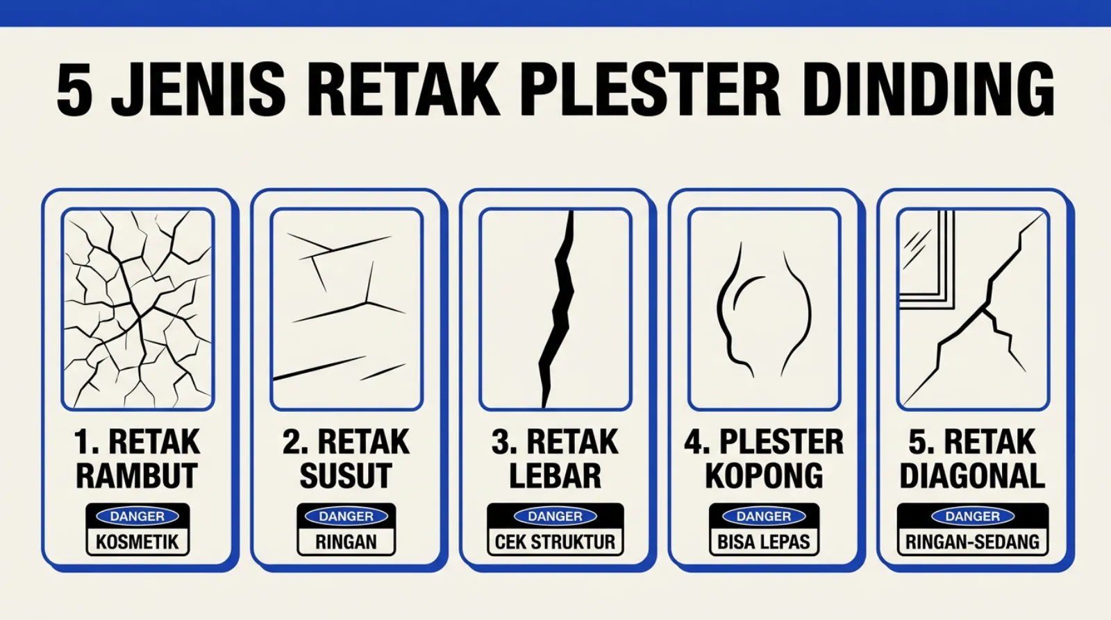 5 jenis retak plester dinding dan penyebabnya